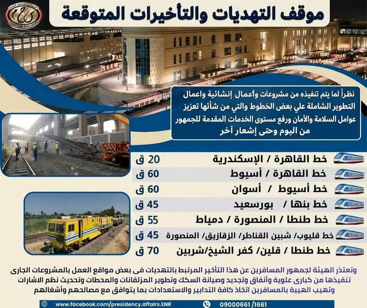 جدول تأخيرات القطارات اليوم